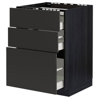METOD / MAXIMERA - Base cab f hob/3 fronts/3 drawers, black/Nickebo matt anthracite, 60x60 cm - best price from Maltashopper.com 29499013