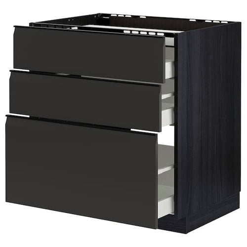 METOD / MAXIMERA - Base cab f hob/3 fronts/3 drawers, black/Upplöv matt anthracite, 80x60 cm