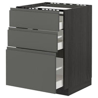 METOD / MAXIMERA - Base cab f hob/3 fronts/3 drawers, black/Voxtorp dark grey, 60x60 cm - best price from Maltashopper.com 19310955