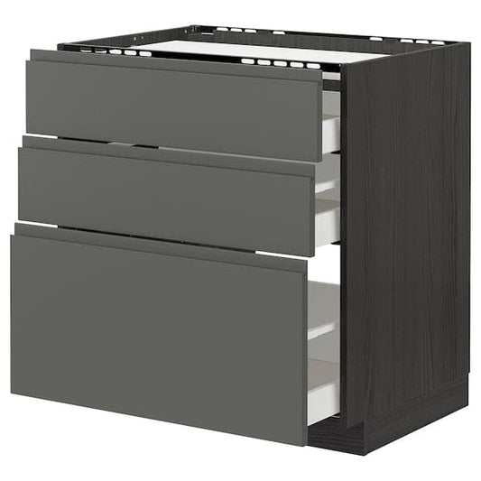 Ikea METOD / MAXIMERA - Base cab f hob/3 fronts/3 drawers, black/Voxtorp dark grey, 80x60 cm