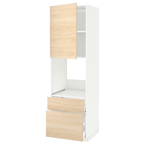 METOD / MAXIMERA - High cabinet f oven+door/2 drawers, white/Askersund light ash effect , 60x60x200 cm