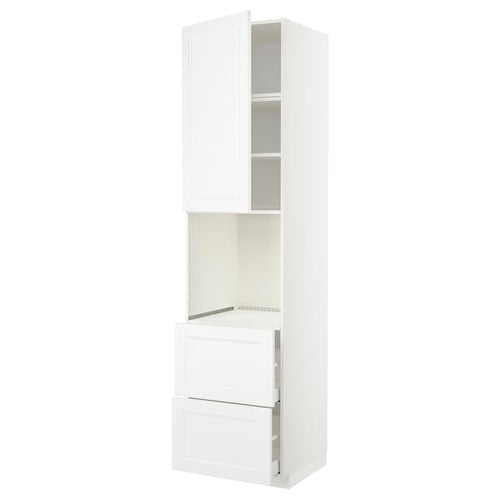 METOD / MAXIMERA - High cabinet f oven+door/2 drawers, white/Axstad matt white, 60x60x240 cm