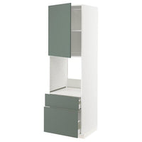 METOD / MAXIMERA - High cabinet f oven+door/2 drawers, white/Bodarp grey-green, 60x60x200 cm - best price from Maltashopper.com 29467979