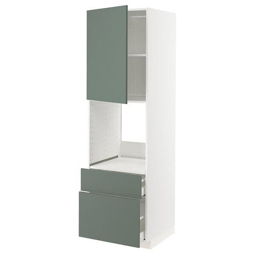 METOD / MAXIMERA - High cabinet f oven+door/2 drawers, white/Bodarp grey-green, 60x60x200 cm
