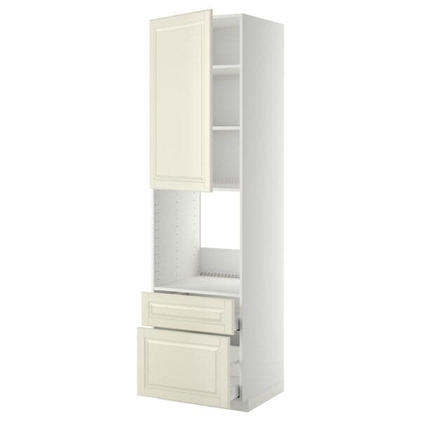 METOD / MAXIMERA - High cabinet f oven+door/2 drawers, white/Bodbyn off-white, 60x60x220 cm