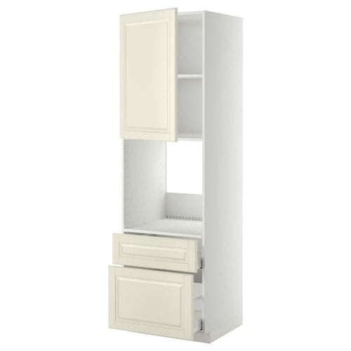 METOD / MAXIMERA - High cabinet f oven+door/2 drawers, white/Bodbyn off-white, 60x60x200 cm