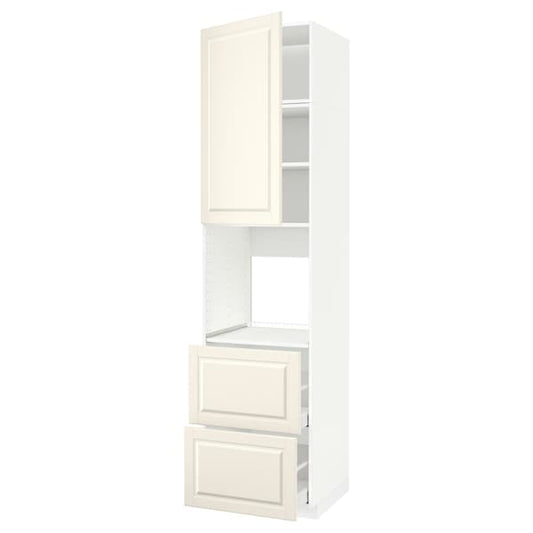 METOD / MAXIMERA - High cabinet f oven+door/2 drawers, white/Bodbyn off-white, 60x60x240 cm - best price from Maltashopper.com 09456627