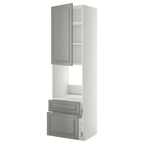 METOD / MAXIMERA - High cabinet f oven+door/2 drawers, white/Bodbyn grey , 60x60x220 cm - best price from Maltashopper.com 79467378