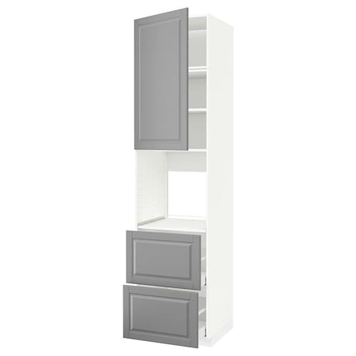 METOD / MAXIMERA - High cabinet f oven+door/2 drawers, white/Bodbyn grey, 60x60x240 cm