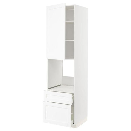 METOD / MAXIMERA - High cabinet f oven+door/2 drawers, white Enköping/white wood effect, 60x60x220 cm