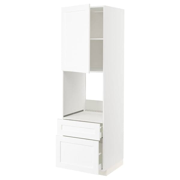 METOD / MAXIMERA - High cabinet f oven+door/2 drawers, white Enköping/white wood effect, 60x60x200 cm - best price from Maltashopper.com 39473343