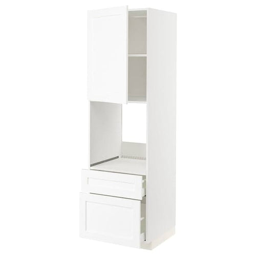 METOD / MAXIMERA - High cabinet f oven+door/2 drawers, white Enköping/white wood effect, 60x60x200 cm