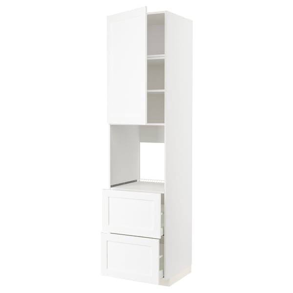METOD / MAXIMERA - High cabinet f oven+door/2 drawers, white Enköping/white wood effect , 60x60x240 cm - best price from Maltashopper.com 49473352