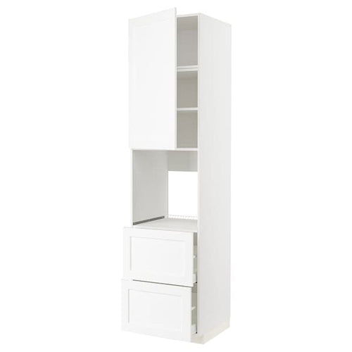 METOD / MAXIMERA - High cabinet f oven+door/2 drawers, white Enköping/white wood effect , 60x60x240 cm