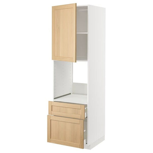 Ikea METOD / MAXIMERA - High cabinet f oven+door/2 drawers, white/Forsbacka oak, 60x60x200 cm