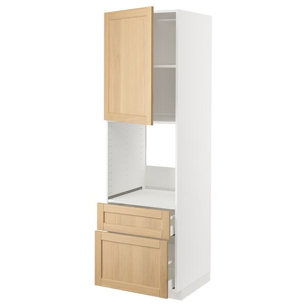 Ikea METOD / MAXIMERA - High cabinet f oven+door/2 drawers, white/Forsbacka oak, 60x60x200 cm