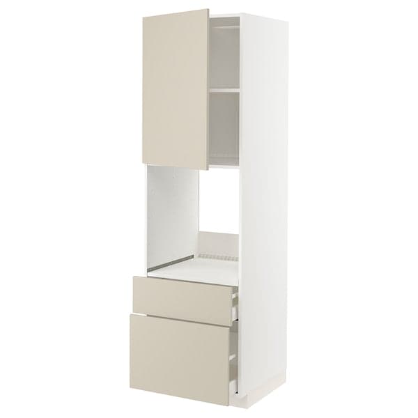 METOD / MAXIMERA - High cabinet f oven+door/2 drawers, white/Havstorp beige , - best price from Maltashopper.com 09504138