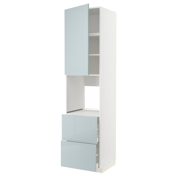 METOD / MAXIMERA - High cabinet f oven+door/2 drawers, white/Kallarp light grey-blue, 60x60x240 cm