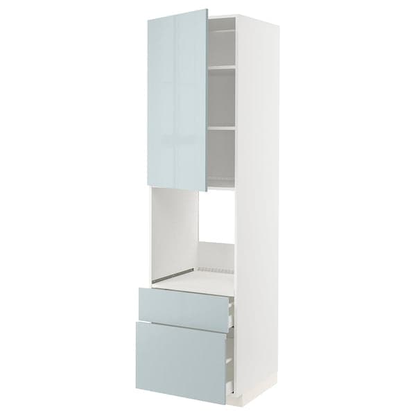 METOD / MAXIMERA - High cabinet f oven+door/2 drawers, white/Kallarp light grey-blue, 60x60x220 cm - best price from Maltashopper.com 29479618