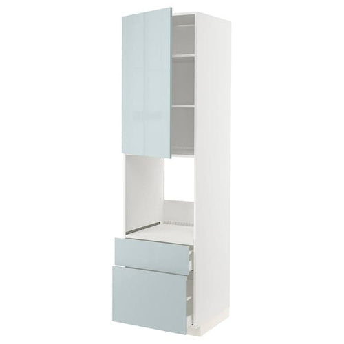 METOD / MAXIMERA - High cabinet f oven+door/2 drawers, white/Kallarp light grey-blue, 60x60x220 cm
