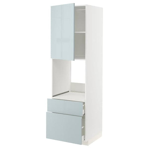 METOD / MAXIMERA - High cabinet f oven+door/2 drawers, white/Kallarp light grey-blue , 60x60x200 cm