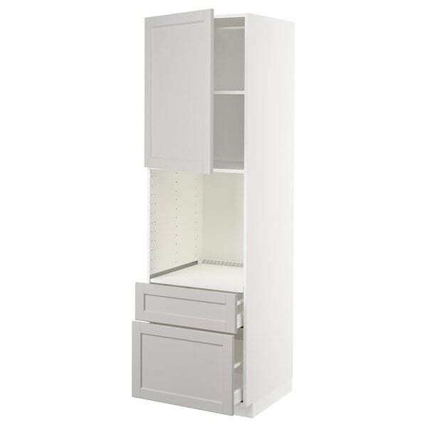 METOD / MAXIMERA - High cabinet f oven+door/2 drawers, white/Lerhyttan light grey