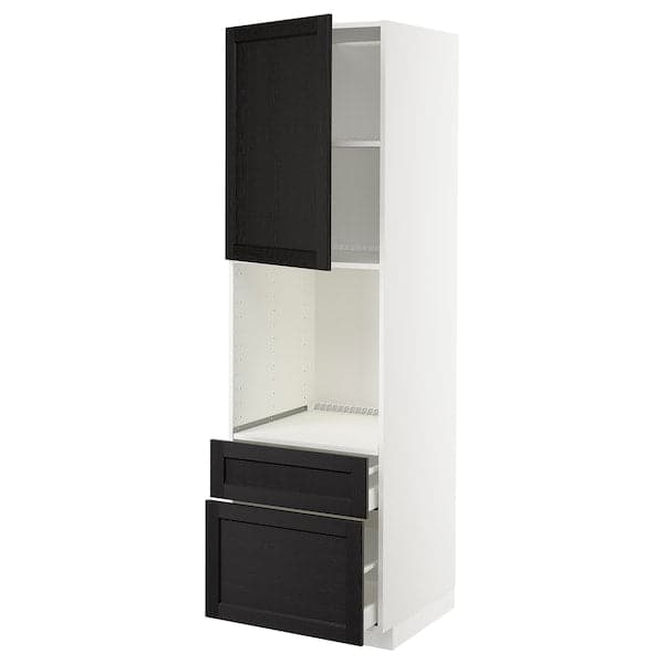 METOD / MAXIMERA - High cabinet f oven+door/2 drawers, white/Lerhyttan black stained