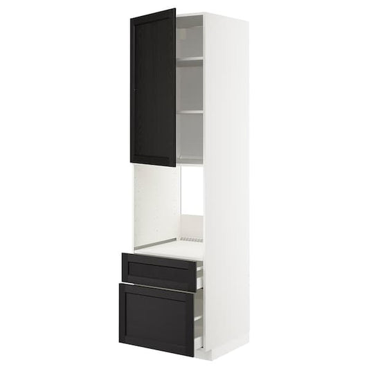 Ikea METOD / MAXIMERA - High cabinet f oven+door/2 drawers, white/Lerhyttan black stained , 60x60x220 cm