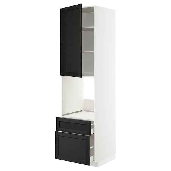 METOD / MAXIMERA - High cabinet f oven+door/2 drawers, white/Lerhyttan black stained , 60x60x220 cm