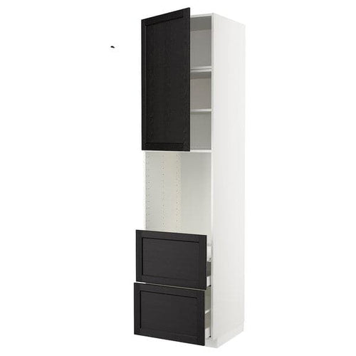 METOD / MAXIMERA - High cabinet f oven+door/2 drawers, white/Lerhyttan black stained , 60x60x240 cm