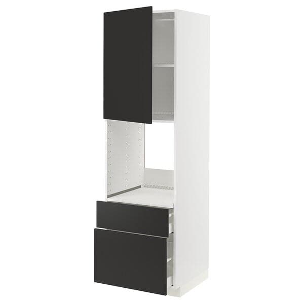 METOD / MAXIMERA - High cabinet f oven+door/2 drawers, white/Nickebo matt anthracite , 60x60x200 cm - best price from Maltashopper.com 89498058