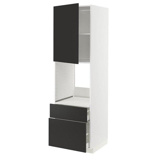 METOD / MAXIMERA - High cabinet f oven+door/2 drawers, white/Nickebo matt anthracite , 60x60x200 cm