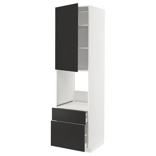 METOD / MAXIMERA - METOD / MAXIMERA High cabinet f oven+door/2 drawers, white/Nickebo matt anthracite, 60x60x220 cm