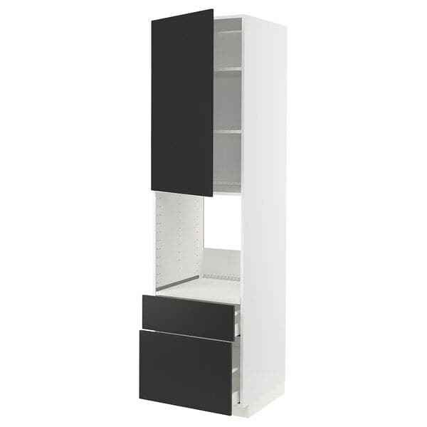 METOD / MAXIMERA - High cabinet f oven+door/2 drawers, white/Nickebo matt anthracite, 60x60x220 cm