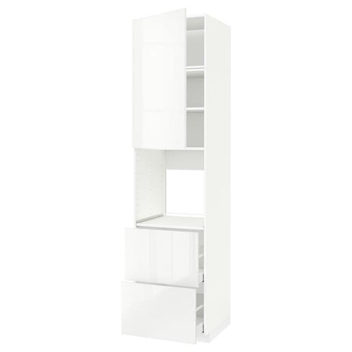 METOD / MAXIMERA - High cabinet f oven+door/2 drawers, white/Ringhult white, 60x60x240 cm