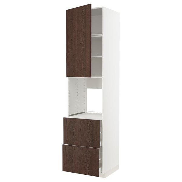 METOD / MAXIMERA - High cabinet f oven+door/2 drawers, white/Sinarp brown , 60x60x240 cm - best price from Maltashopper.com 19466490