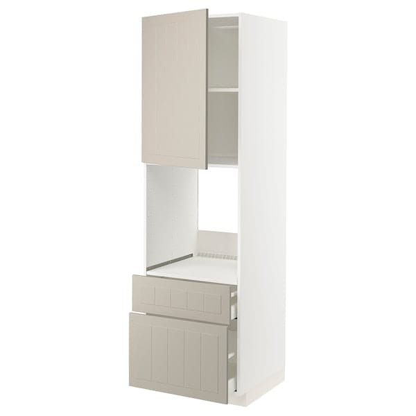 METOD / MAXIMERA - High cabinet f oven+door/2 drawers, white/Stensund beige, 60x60x200 cm - best price from Maltashopper.com 79468349