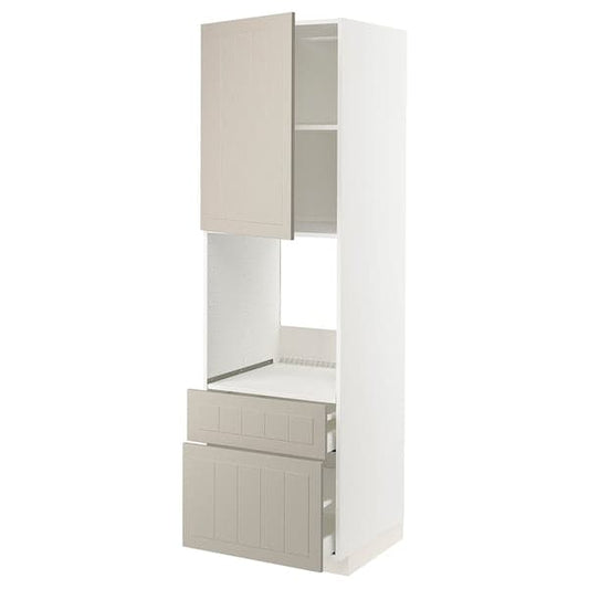 METOD / MAXIMERA - High cabinet f oven+door/2 drawers, white/Stensund beige, 60x60x200 cm - best price from Maltashopper.com 79468349