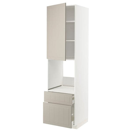 METOD / MAXIMERA - High cabinet f oven+door/2 drawers, white/Stensund beige, 60x60x220 cm - best price from Maltashopper.com 09458103