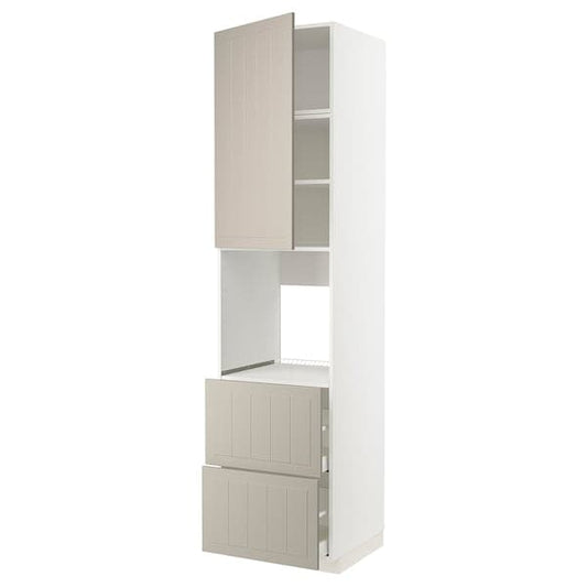 METOD / MAXIMERA - High cabinet f oven+door/2 drawers, white/Stensund beige , - best price from Maltashopper.com 09460530