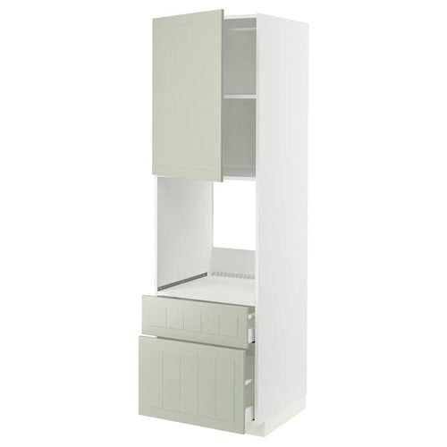 METOD / MAXIMERA high cabinet f oven+door/2 drawers, white/Stensund light green, 60x60x200 cm