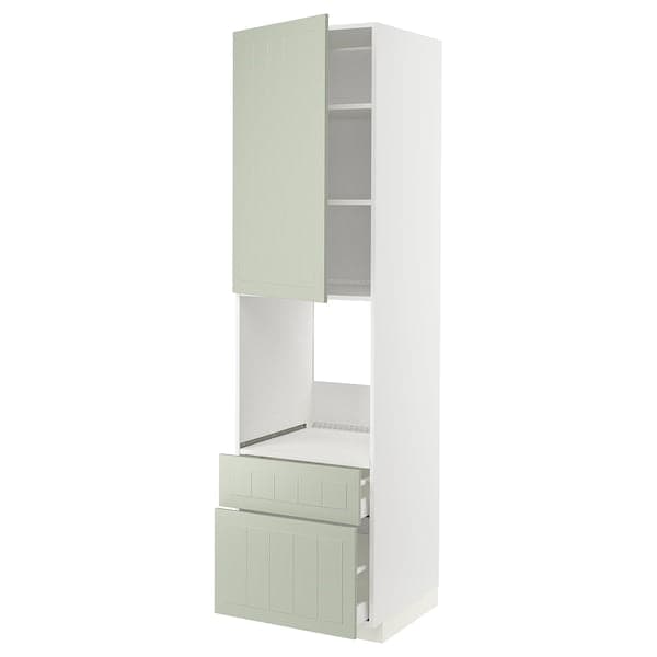 METOD / MAXIMERA - High cabinet f oven+door/2 drawers, white/Stensund light green, 60x60x220 cm - best price from Maltashopper.com 19487063