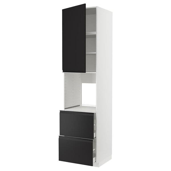 METOD / MAXIMERA - High cabinet f oven+door/2 drawers, white/Upplöv matt anthracite , 60x60x240 cm - best price from Maltashopper.com 69493797