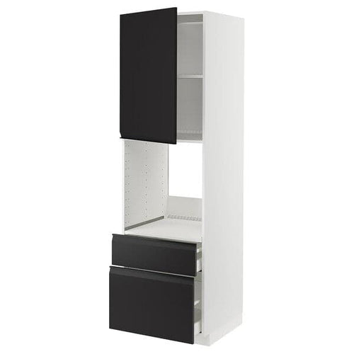 METOD / MAXIMERA - High cabinet f oven+door/2 drawers, white/Upplöv matt anthracite , 60x60x200 cm