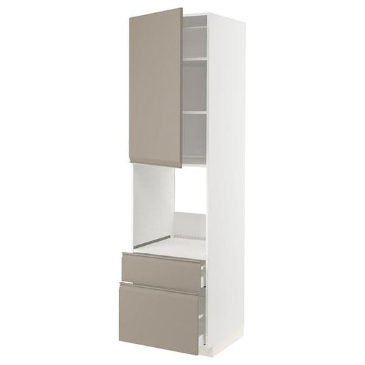METOD / MAXIMERA - High cabinet f oven+door/2 drawers, white/Upplöv matt dark beige , 60x60x220 cm - best price from Maltashopper.com 19491687