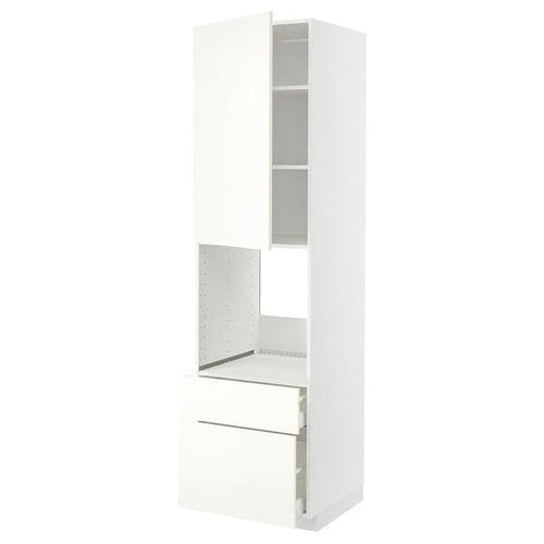 METOD / MAXIMERA - High cabinet f oven+door/2 drawers, white/Vallstena white , 60x60x220 cm