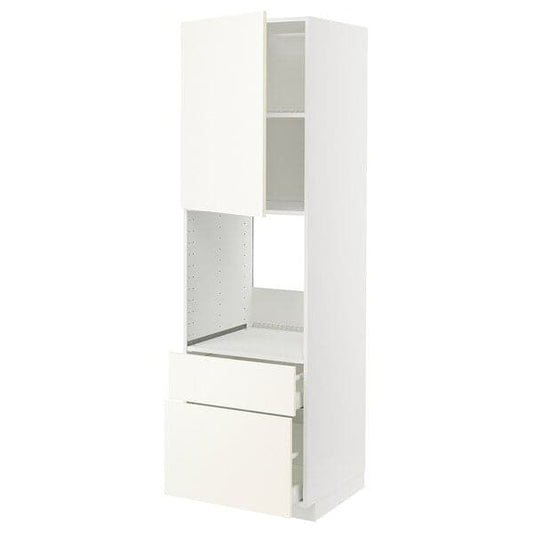 Ikea METOD / MAXIMERA - High cabinet f oven+door/2 drawers, white/Vallstena white, 60x60x200 cm