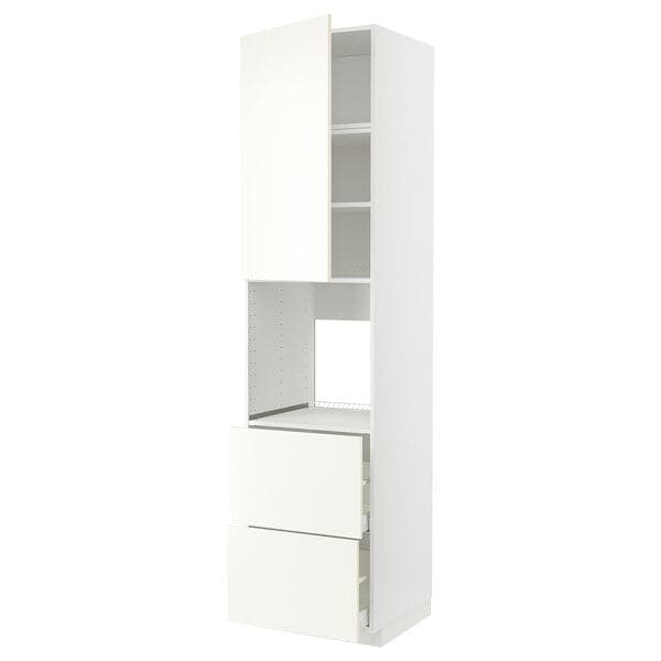 Ikea METOD / MAXIMERA - High cabinet f oven+door/2 drawers, white/Vallstena white, 60x60x240 cm