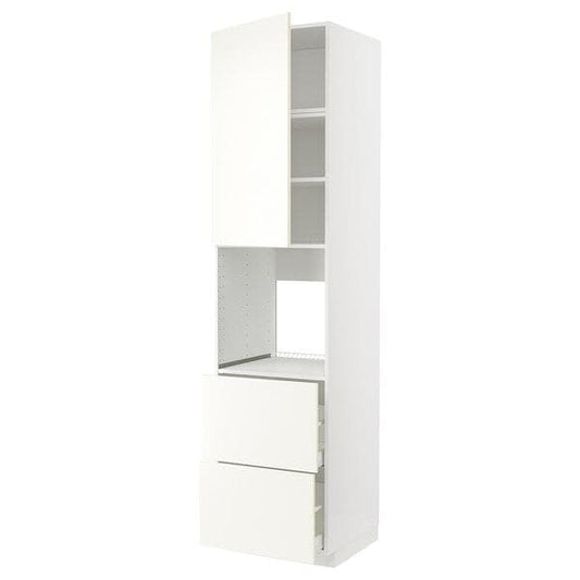 Ikea METOD / MAXIMERA - High cabinet f oven+door/2 drawers, white/Vallstena white, 60x60x240 cm