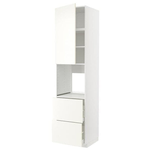 METOD / MAXIMERA - High cabinet f oven+door/2 drawers, white/Vallstena white, 60x60x240 cm